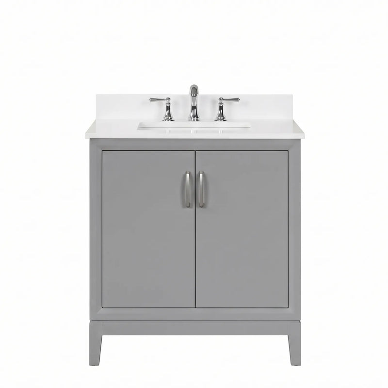 Luton 30" Vanity in Gray with Snow White Quartz Top