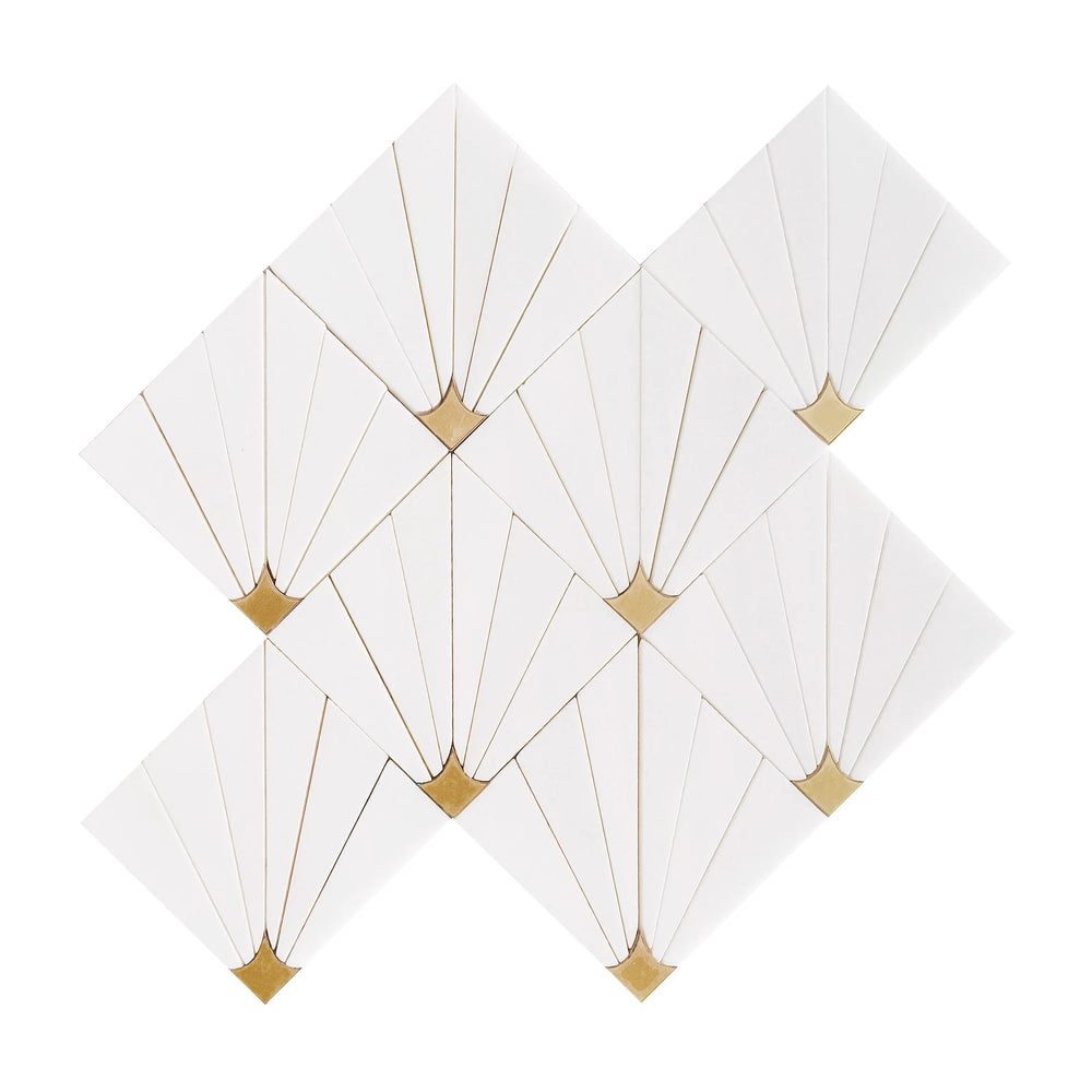 Thassos With Brass 11-in x 11-in Waterjet Mosaic Wall Tile( 4.3 sq. ft. /Box )