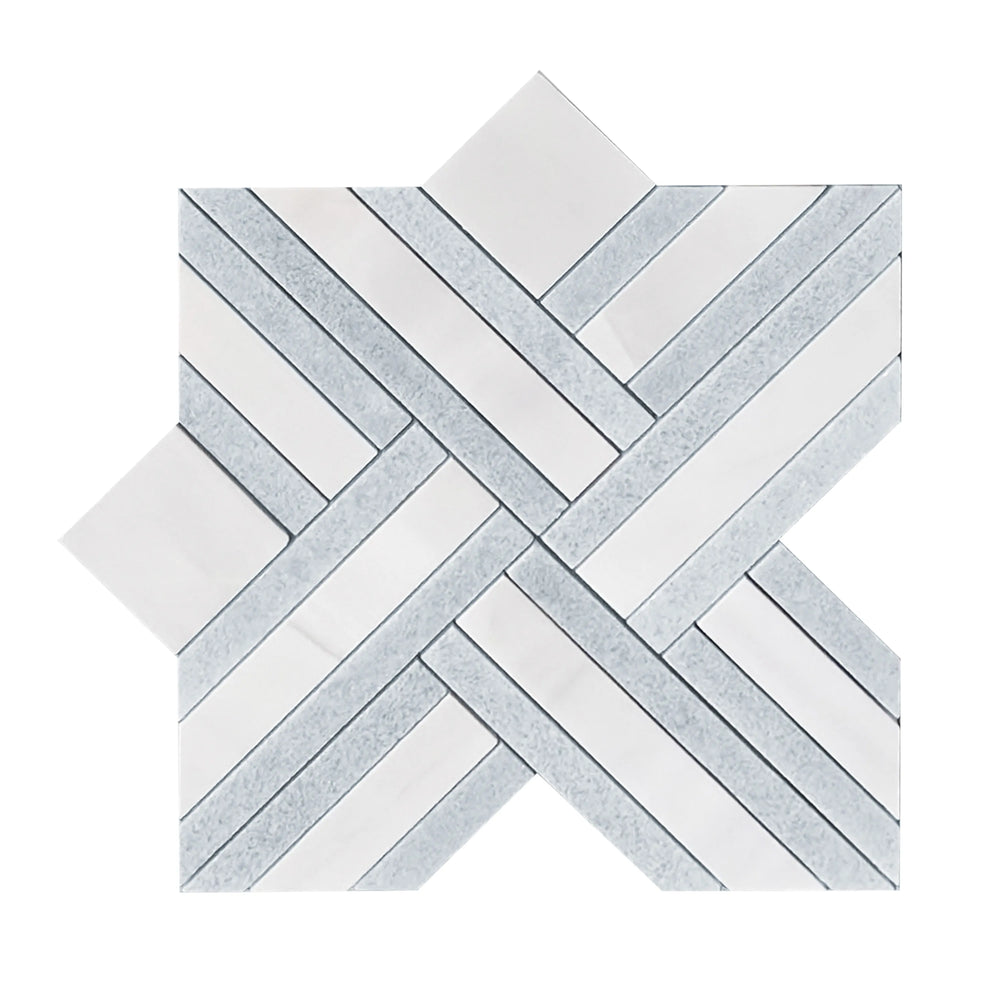 Blue Celeste & Dolomite Marble  12-in x 12-in Waterjet Mosaic Floor and Wall Tile( 5 sq. ft. /Box )