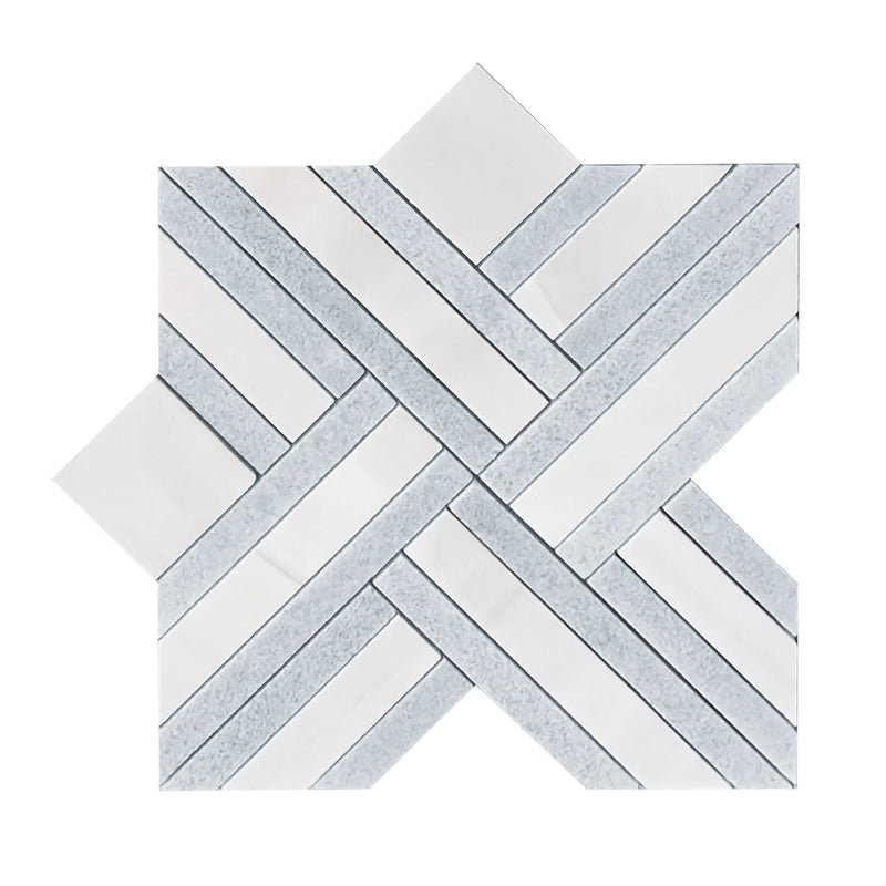 Blue Celeste & Dolomite Marble  12-in x 12-in Waterjet Mosaic Floor and Wall Tile( 5 sq. ft. /Box )