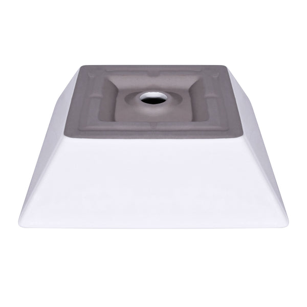 16-inch Square Modern White Ceramic Vessel Sink top view, showcasing sleek geometric design and matte finish.