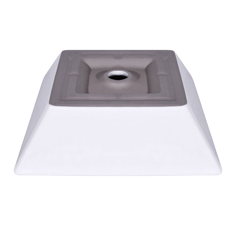 16-inch Square Modern White Ceramic Vessel Sink top view, showcasing sleek geometric design and matte finish.