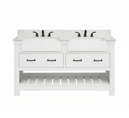 Farmington 60" Open Shelf Vanity Set with Premium Carrara Marble Top