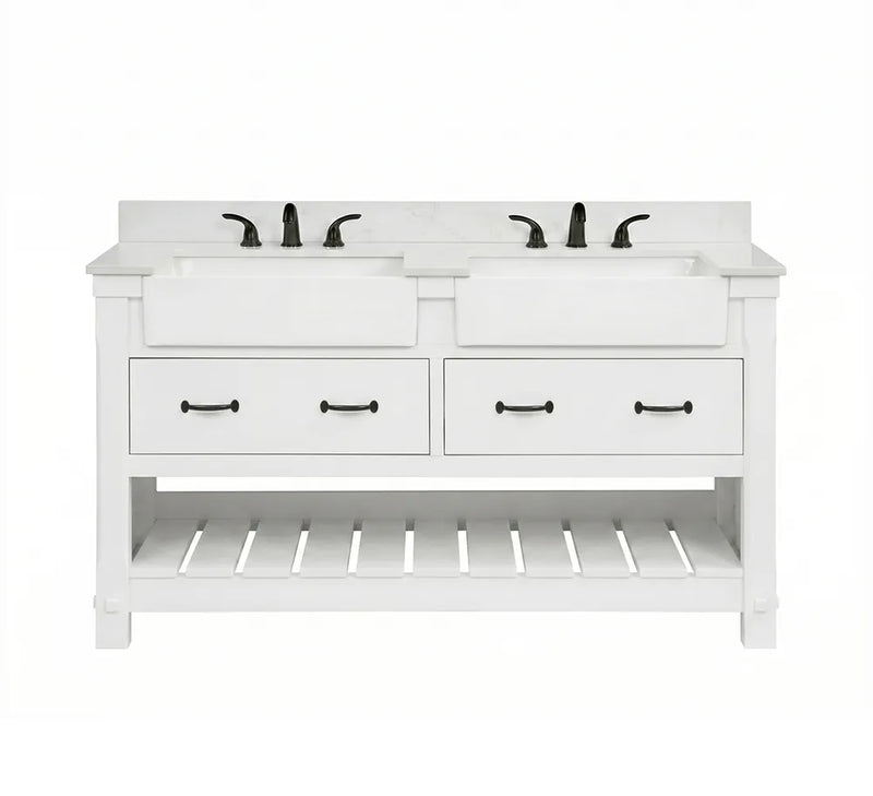 Farmington 60" Open Shelf Vanity Set with Premium Carrara Marble Top