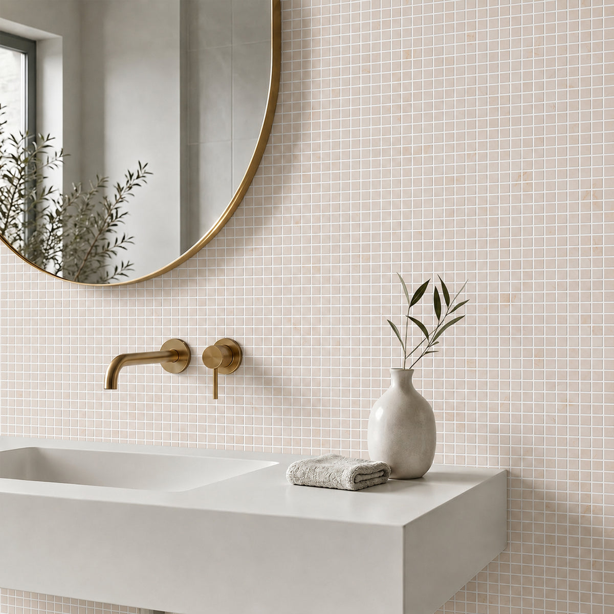 Cream Marfil 12-in x 12-in Polished Mosaic Floor and Wall Tile( 5 sq. ft. /Box )