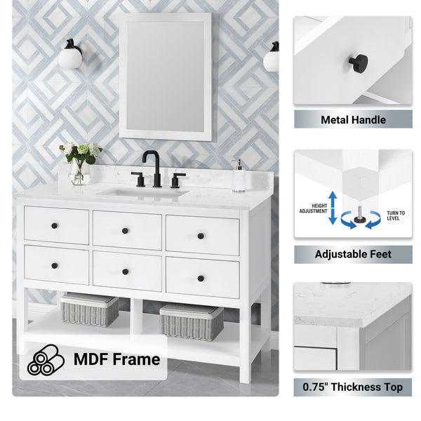 Encino 48" Single Vanity With Carrara White Quartz Stone Top