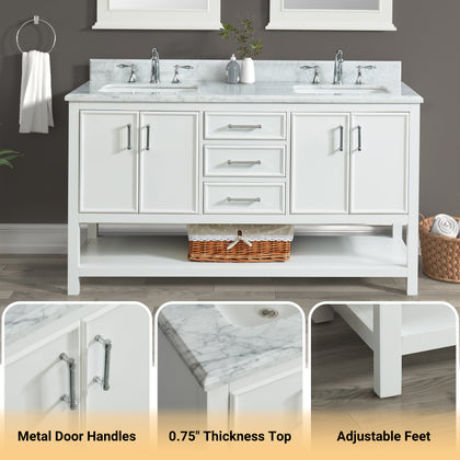 Manhattan 60" Vanity With Carrara Marble Top