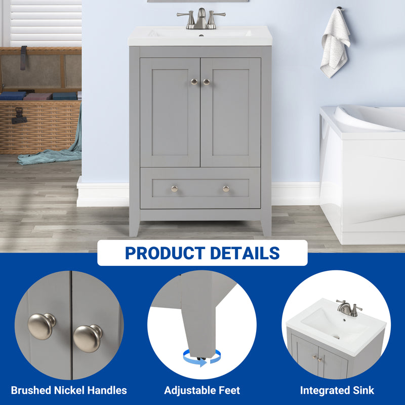 Adak 24" Compact Vanity in Gray with Porcelain Top