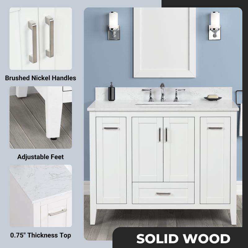 Milford 42" Single Vanity With Carrara white Quartz Stone Top
