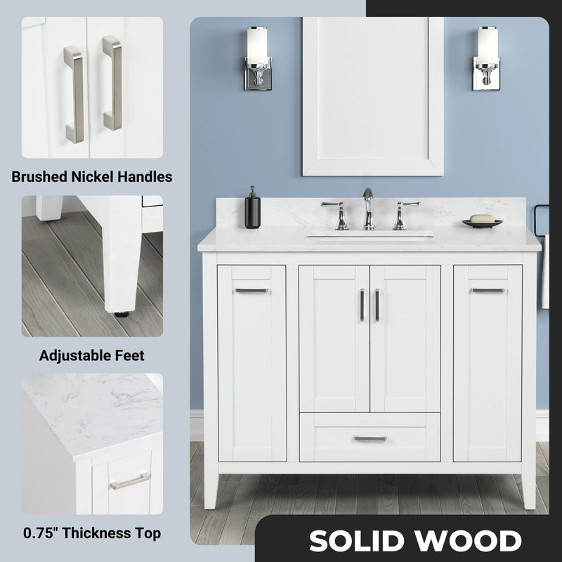 Milford 42" Single Vanity With Carrara white Quartz Stone Top
