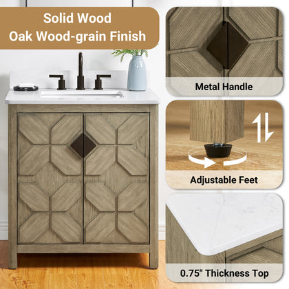 Emporia 30" Single Vanity with White Calacatta Vicenza Quartz Top