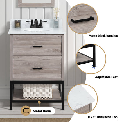Hartley 25" Single Vanity With Carrara White Quartz Stone Top