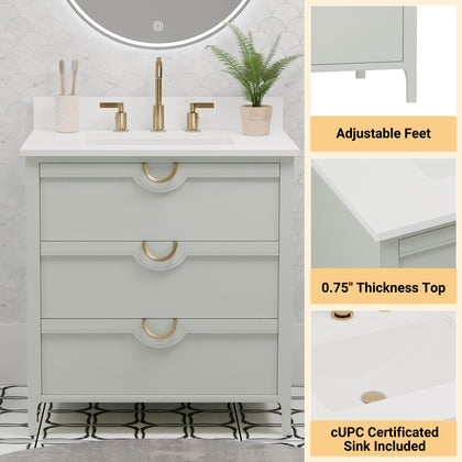 Yulan 30" Single Vanity With Pure White Quartz Top