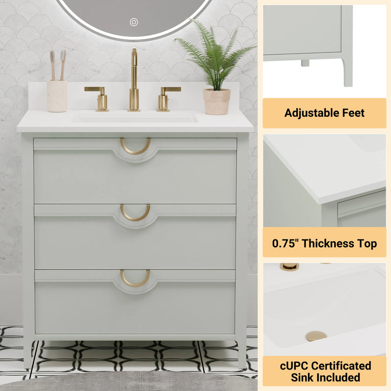 Yulan 30" Single Vanity With Pure White Quartz Top