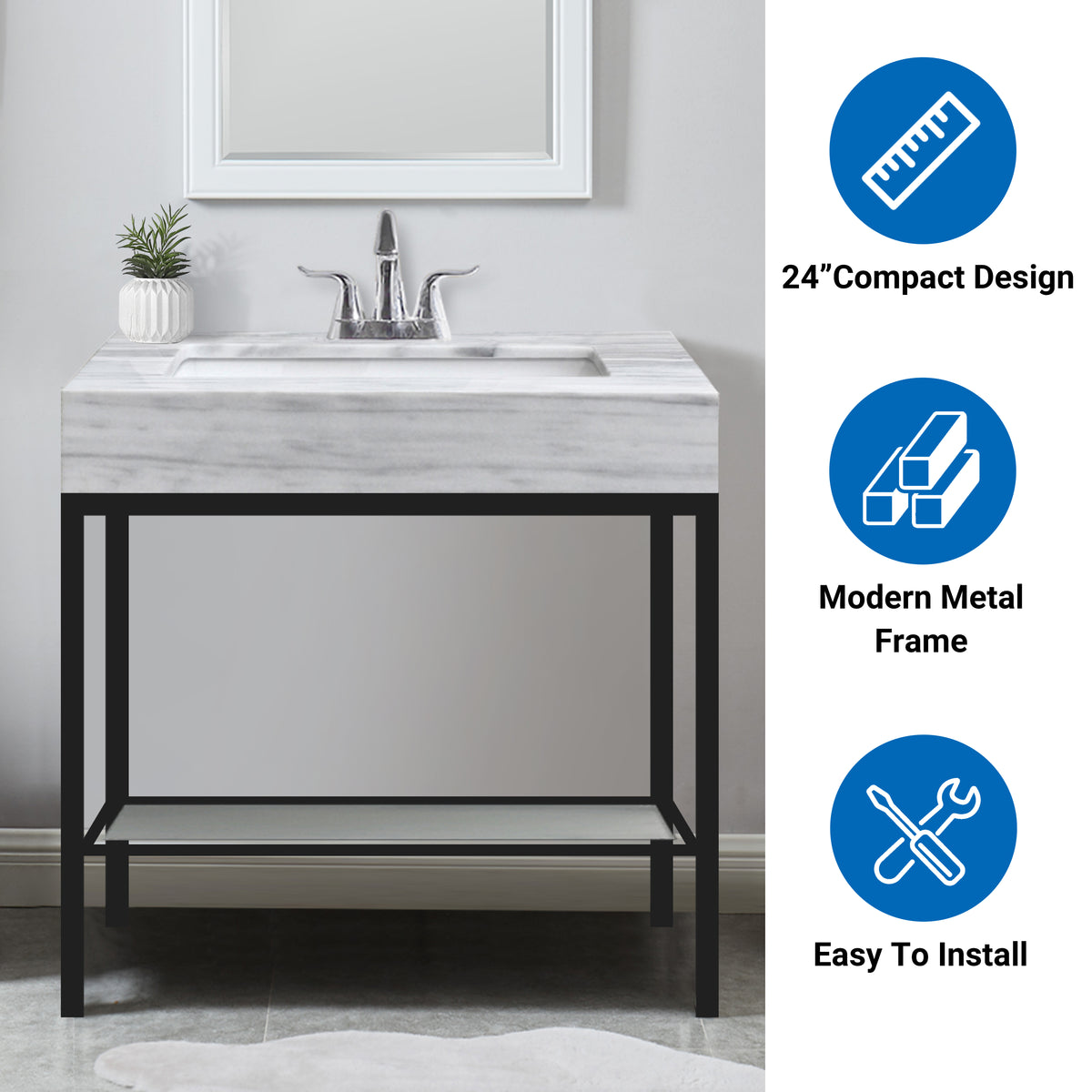 Vaia 24" Bathroom Vanity Set with Natural Marble Top