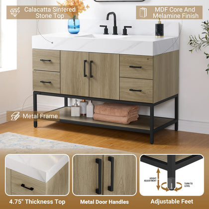 Utopia 48" Freestanding Bathroom Vanity with Calacatta Sintered Stone Top