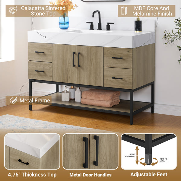 Utopia 48" Vanity in Dark Oak with Calacatta Sintered Stone Top