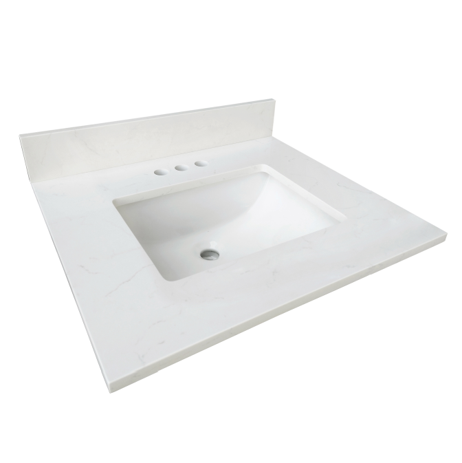 25" Carrara Quartz Vanity Top with Sink showcasing elegant white surface and integrated sink.