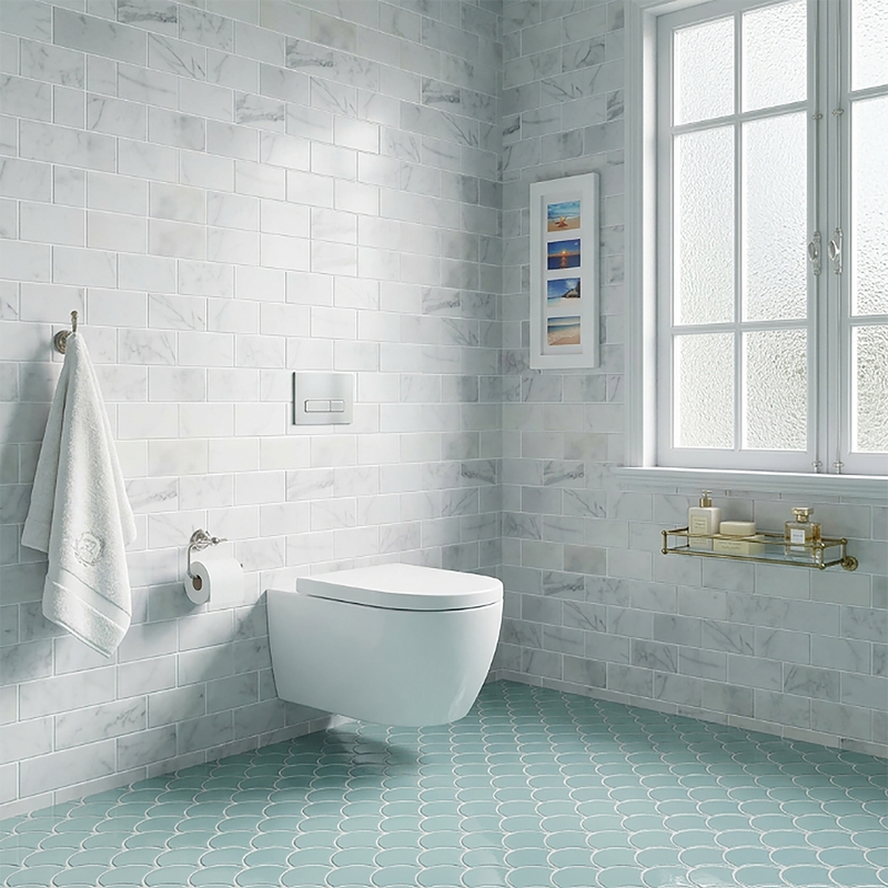 Calacatta 12-in x 12-in Polished Marble Mosaic Floor and Wall Tile( 5 sq. ft. /Box )