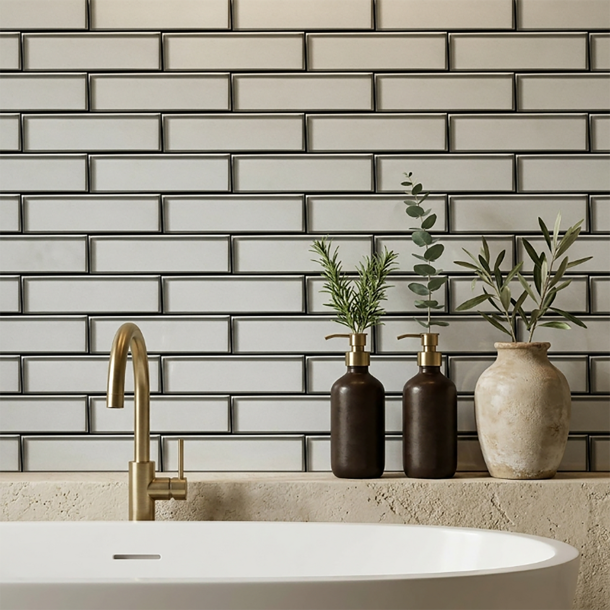 Champagne Glass Mosaic with Silver Metallic Trim 12-in x 12-in Glass Mosaic Wall Tile( 10 sq. ft. /Box )