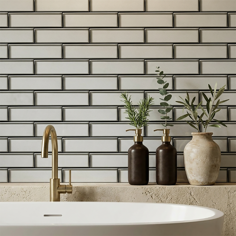 Champagne Glass Mosaic with Silver Metallic Trim 12-in x 12-in Glass Mosaic Wall Tile( 10 sq. ft. /Box )
