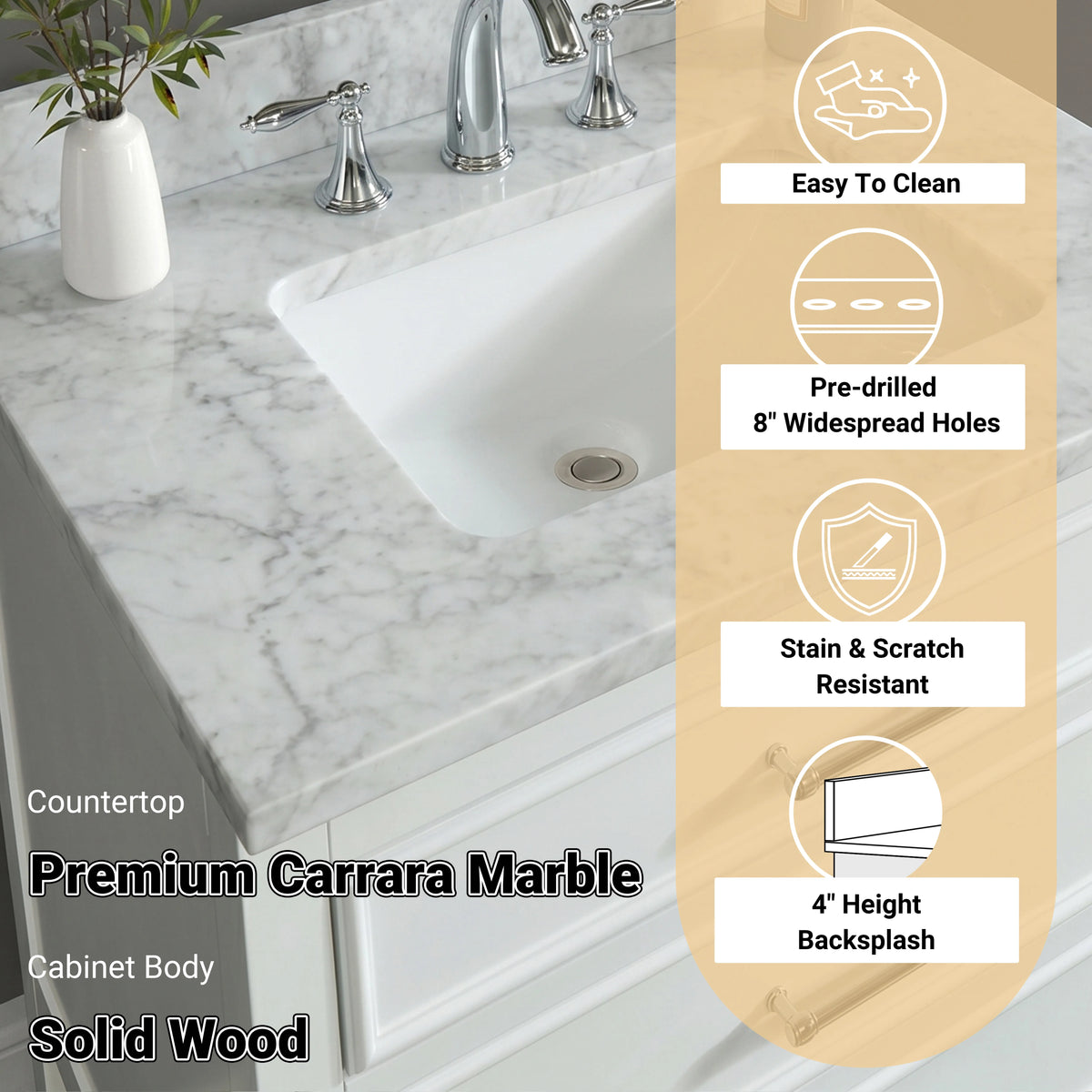 Premium Manhattan 48" Vanity With Premium Carrara Marble Top