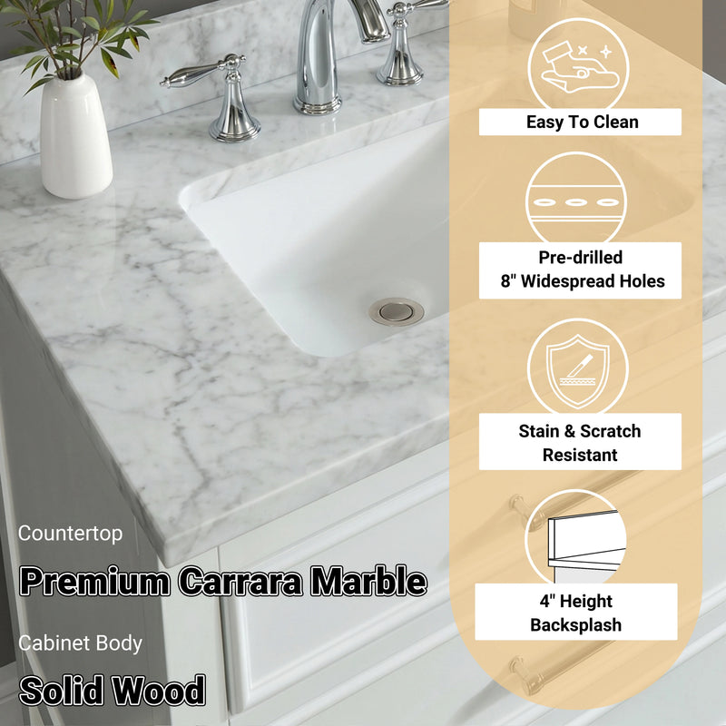 Premium Manhattan 36" Single Vanity With Premium Carrara Marble Top