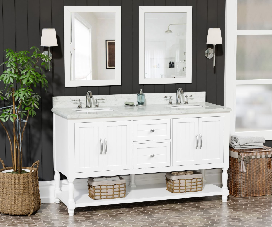 60" Elizabeth Vanity Set with Carrara Marble Top