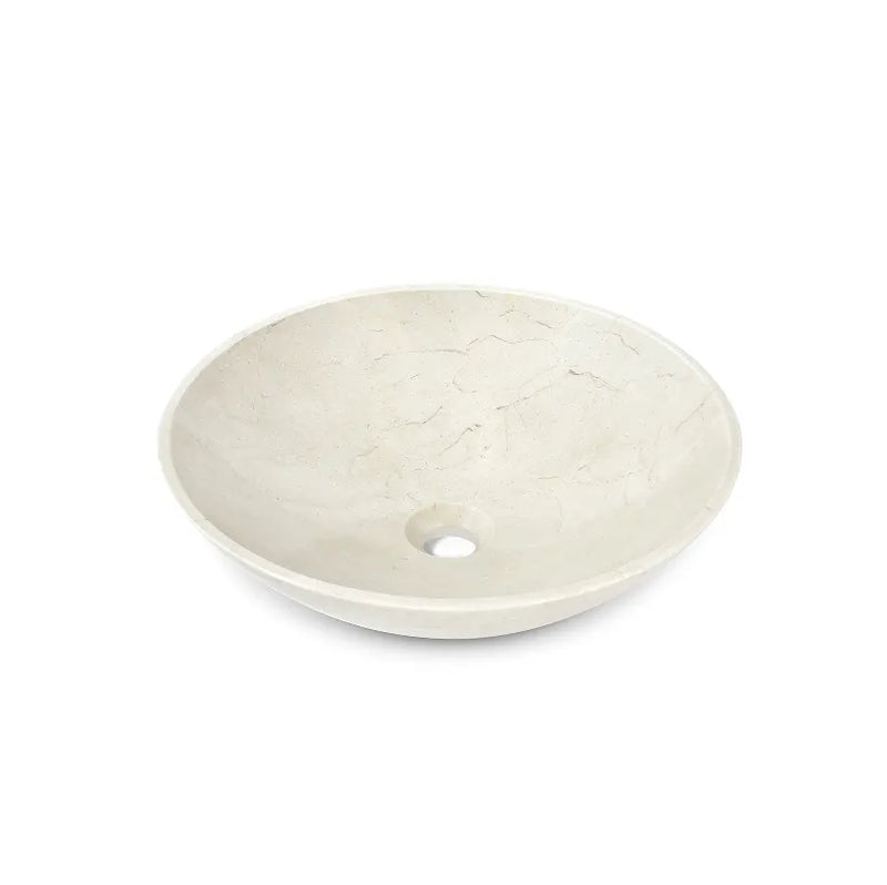 17 inch round Carrara white marble vessel sink for bathrooms showcasing a smooth surface and classic design.