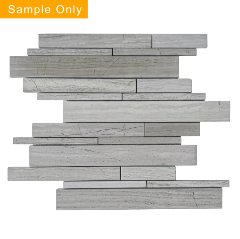 Wooden White Random Strip Honed Marble Mosaic Wall Tile - Sample (Product Shown is Full Size)