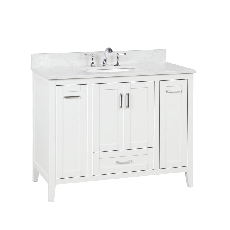 Milford 42" Single Vanity With Carrara white Quartz Stone Top