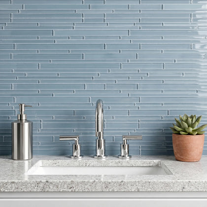 Azure Random Strip 12-in x 12-in Glass Mix Mosaic Wall Tile( 10 sq. ft. /Box )
