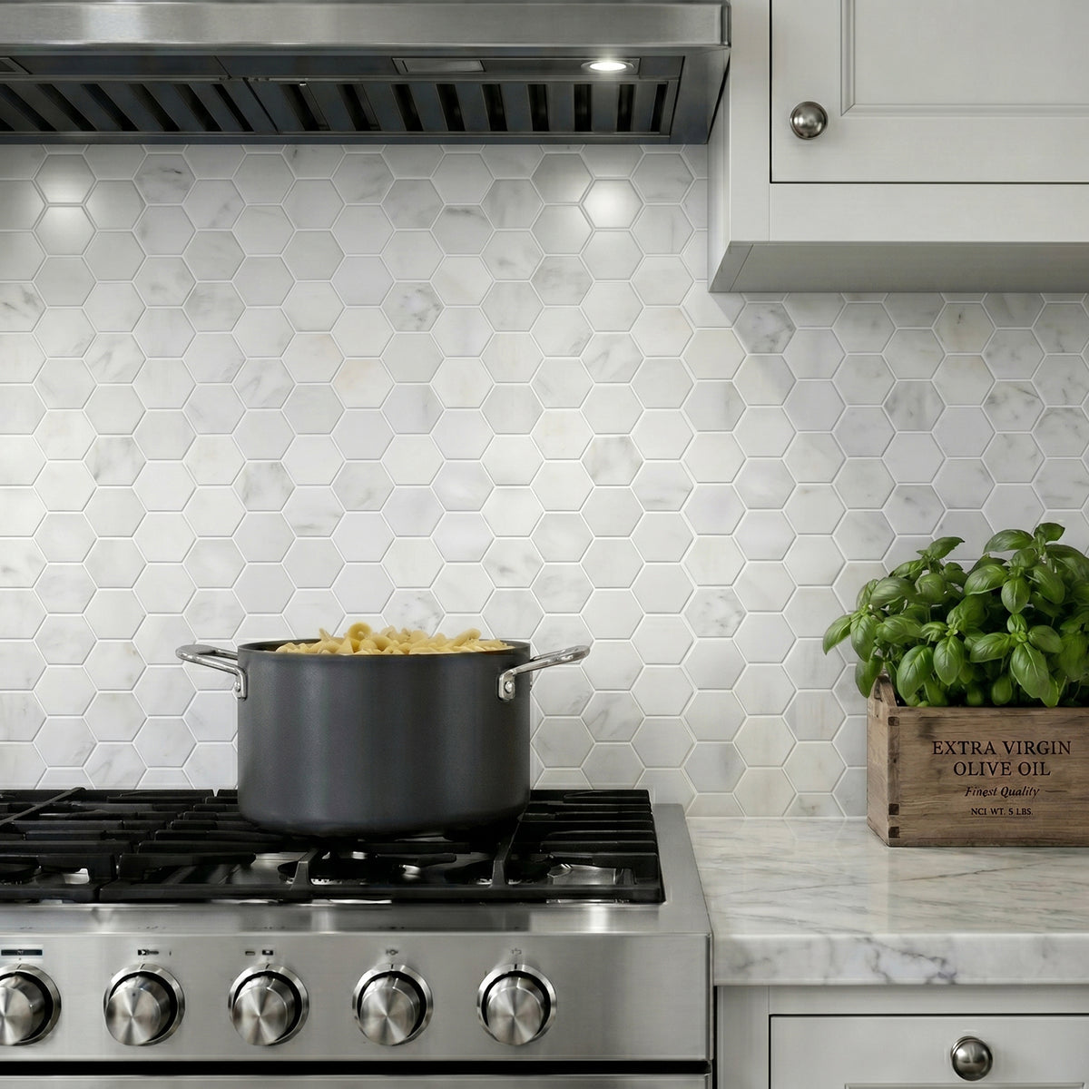 2-in Calacatta Hexagon 12-in x 12-in Polished Marble Mosaic Floor and Wall Tile( 5 sq. ft. /Box )