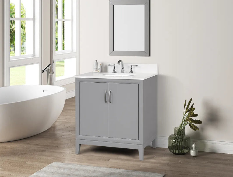 Luton 30" Vanity in Gray with Snow White Quartz Top