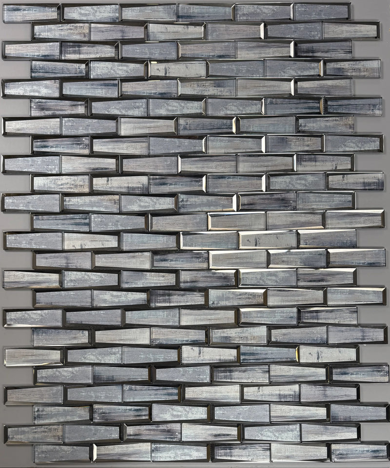 Blue & Gray Wood  Grain 12-in x 12-in 3D Glass Mosaic Wall Tile( 10 sq. ft. /Box )