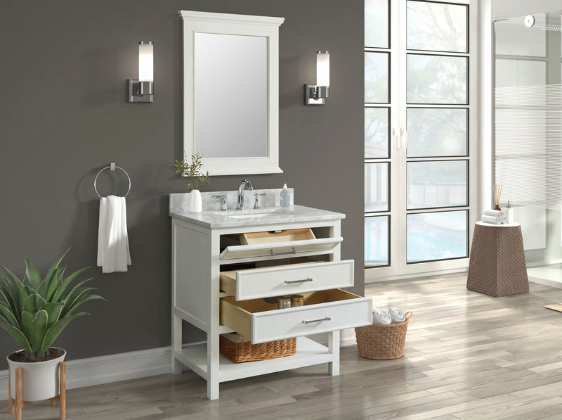 Premium Manhattan  30" Vanity With Premium Carrara Marble Top