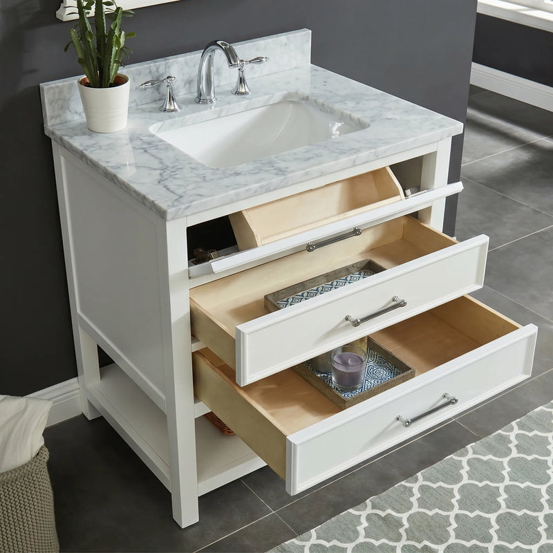 Premium Manhattan  30" Vanity With Premium Carrara Marble Top