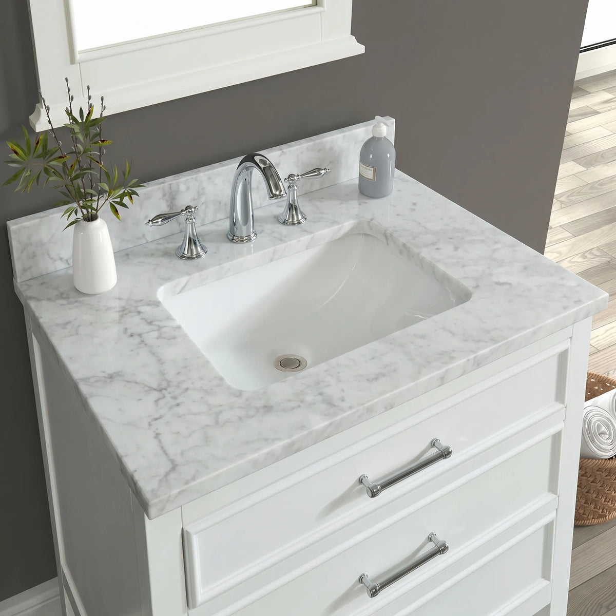 Premium Manhattan  30" Vanity With Premium Carrara Marble Top