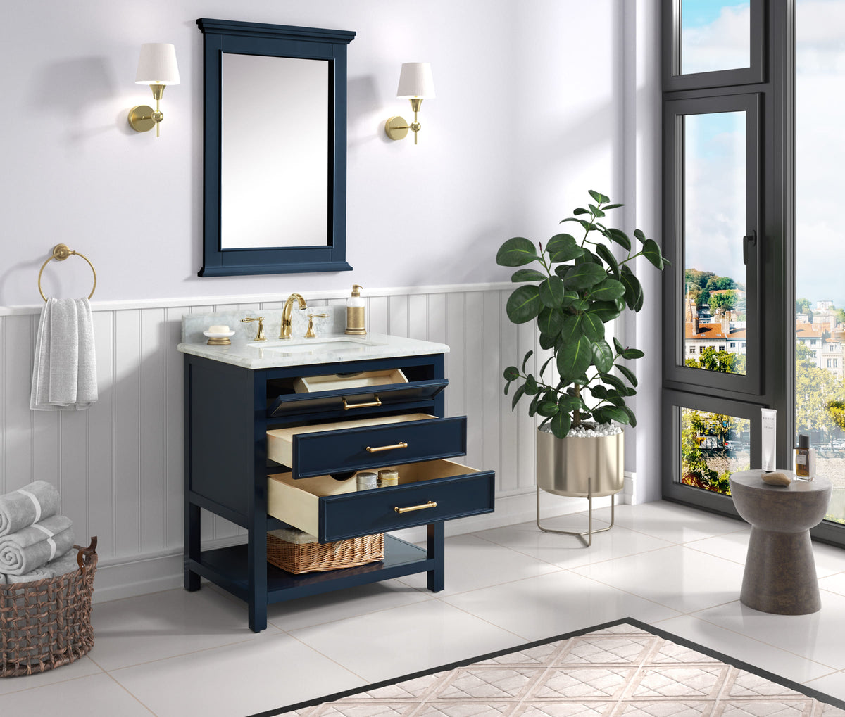 Manhattan  30" Vanity With Carrara Marble Top