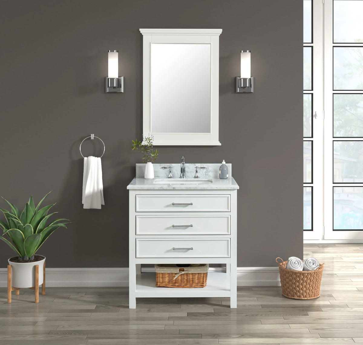 1.0 Manhattan 30" Vanity With Carrara Marble Top