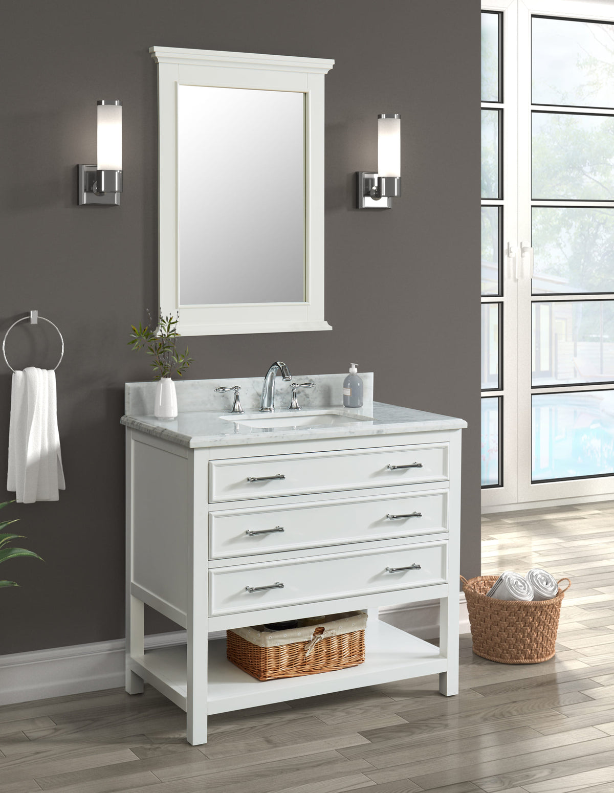 Manhattan 36" Single Vanity With Carrara Marble Top