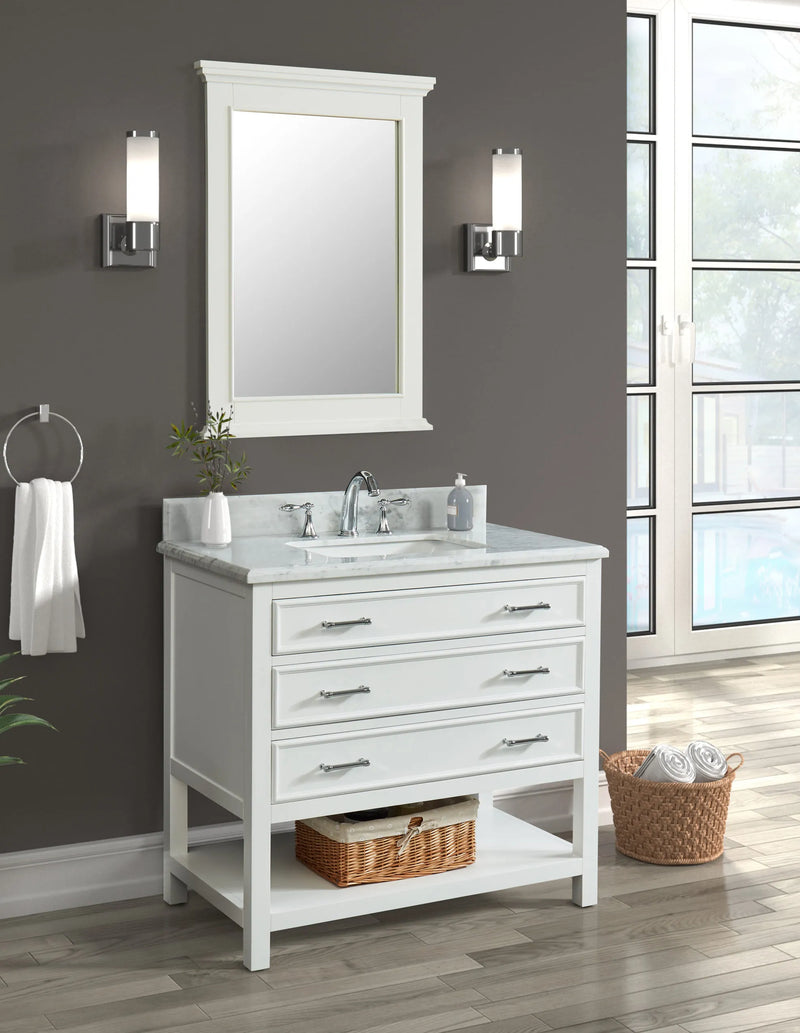 1.0 Manhattan 36" Single Vanity With Carrara Marble Top