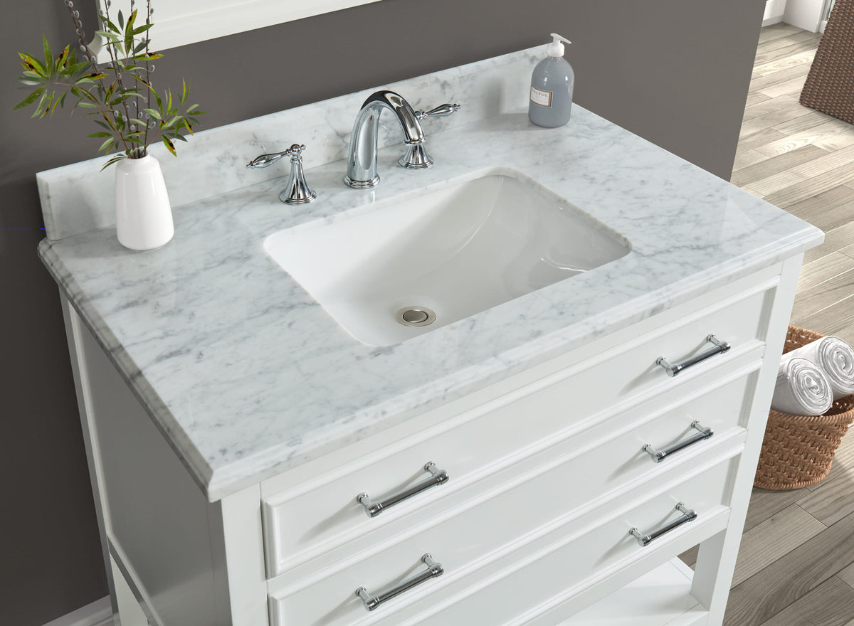 Manhattan 36" Single Vanity With Carrara Marble Top