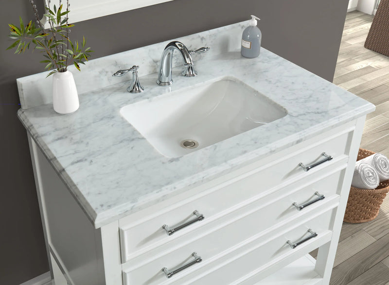 1.0 Manhattan 36" Single Vanity With Carrara Marble Top