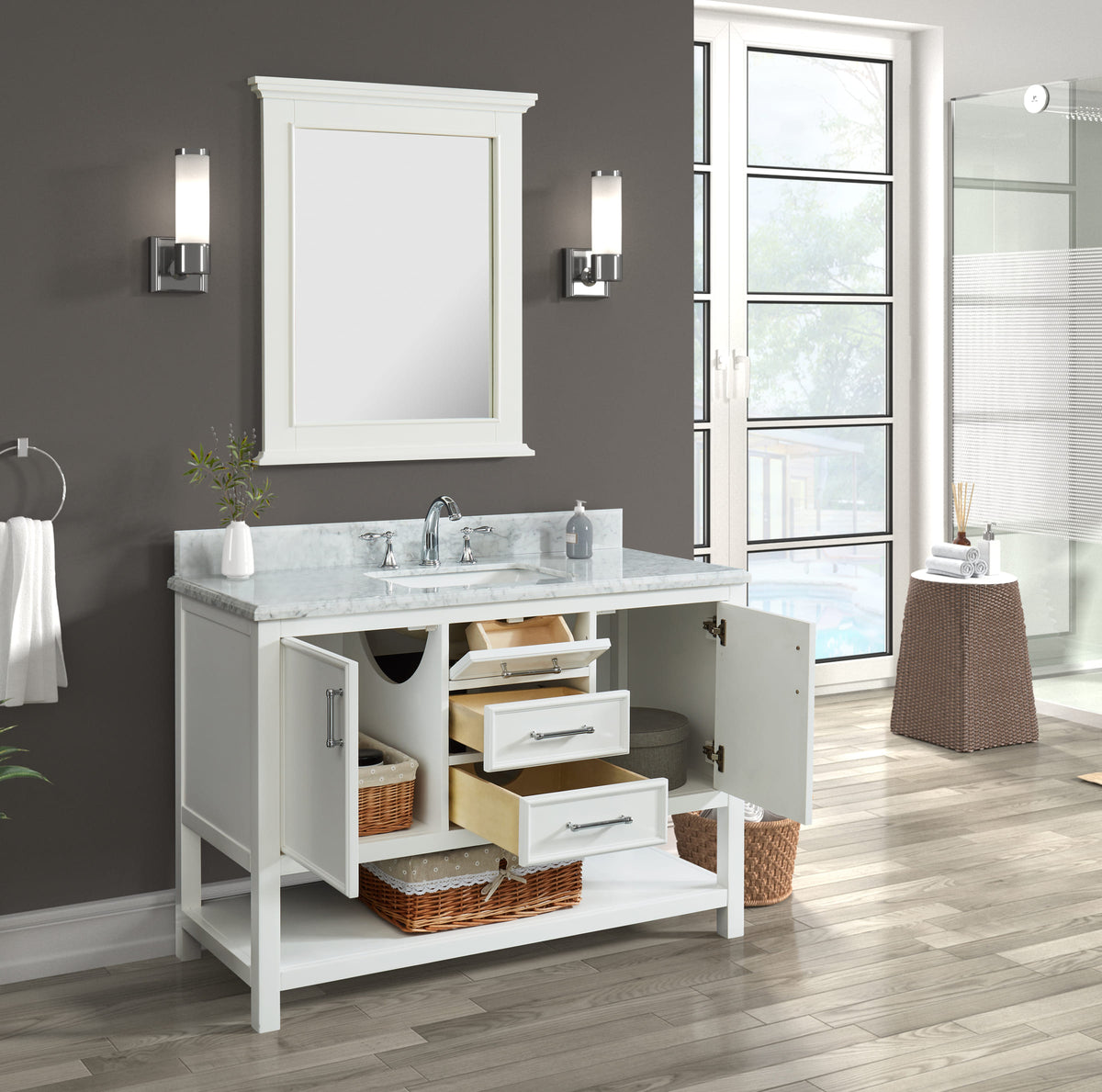 Manhattan 48" Vanity With Carrara Marble Top