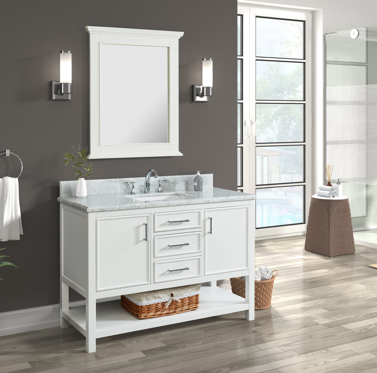 Manhattan 48" Vanity With Carrara Marble Top