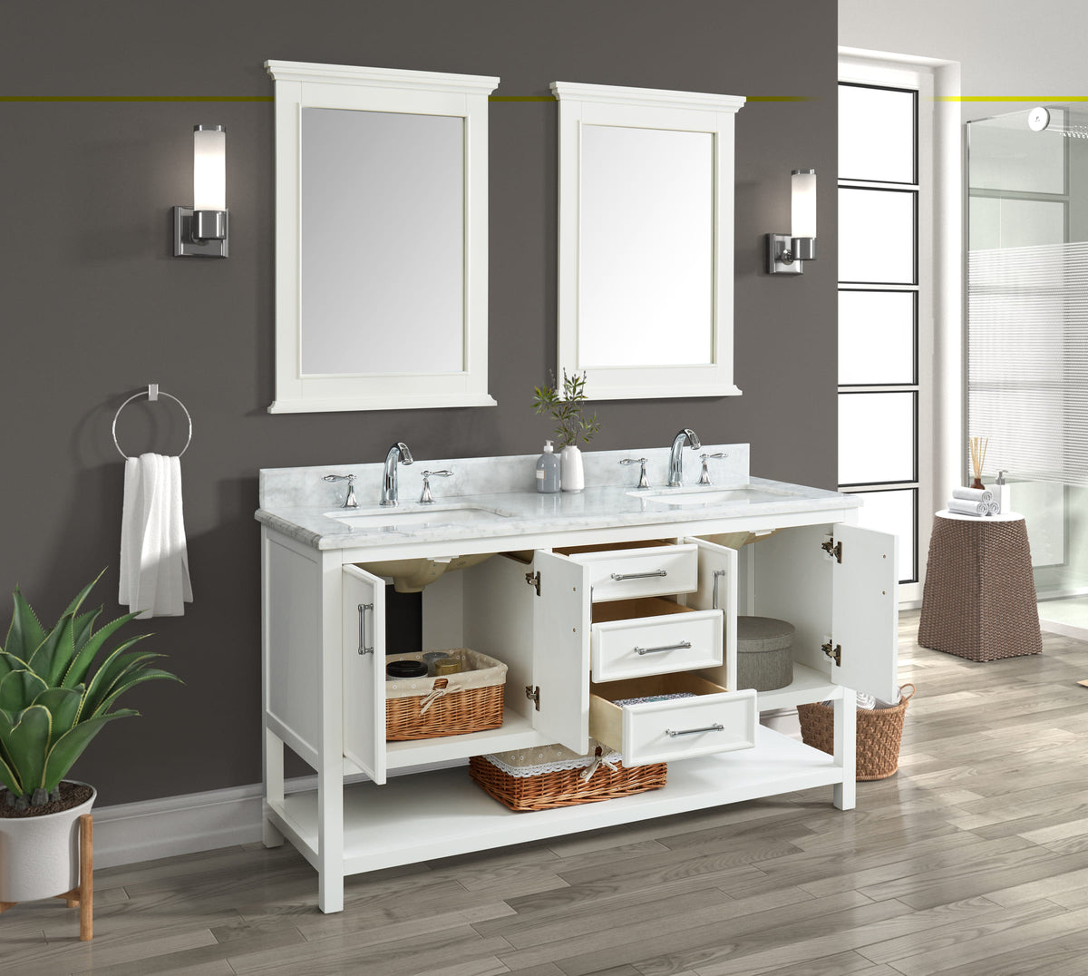 Manhattan 60" Vanity With Carrara Marble Top