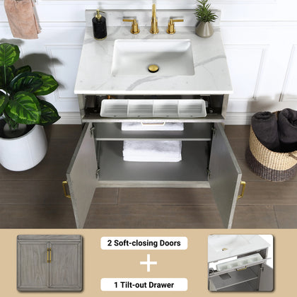 Denton 30" Single Vanity With Calacatta Quartz Top