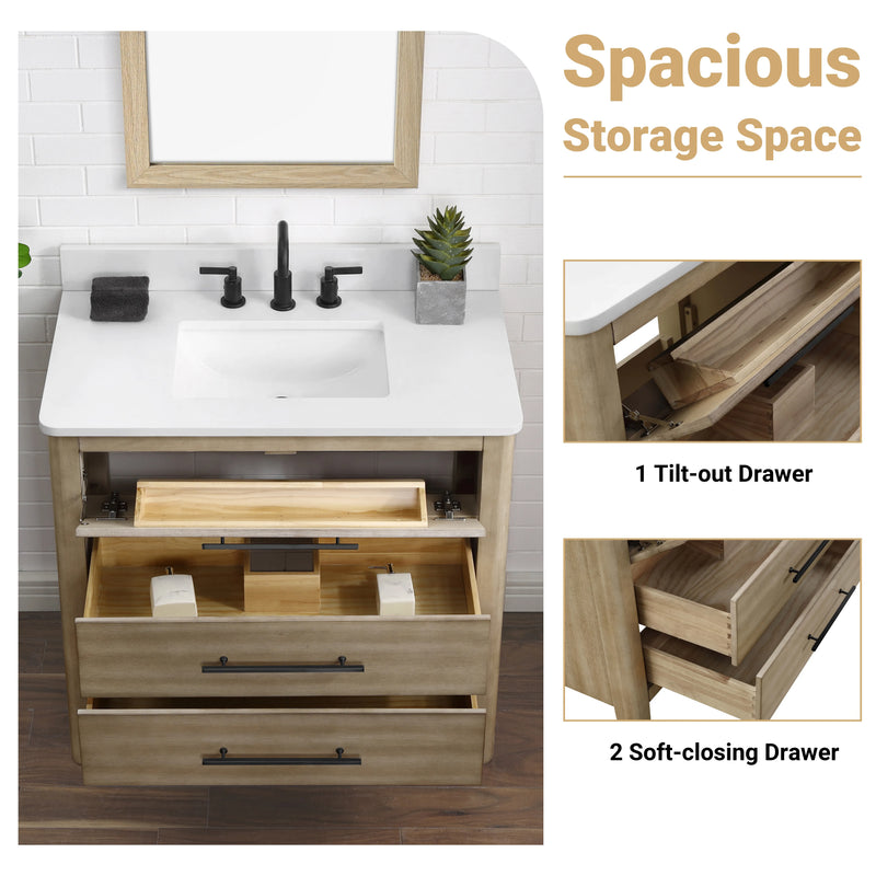 Safford 36" bathroom vanity with white quartz countertop