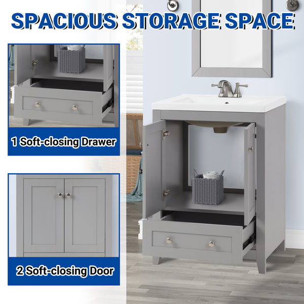 Adak 24" Compact Vanity in Gray with Porcelain Top